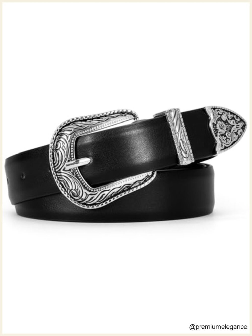 Women Western Faux Leather Belt Vintage Metal Buckle